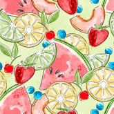 Sweet Summertime | Tossed Fruit Green by Duncan MacDougal for 3 Wishes (Sold By 1/2 Meter)
